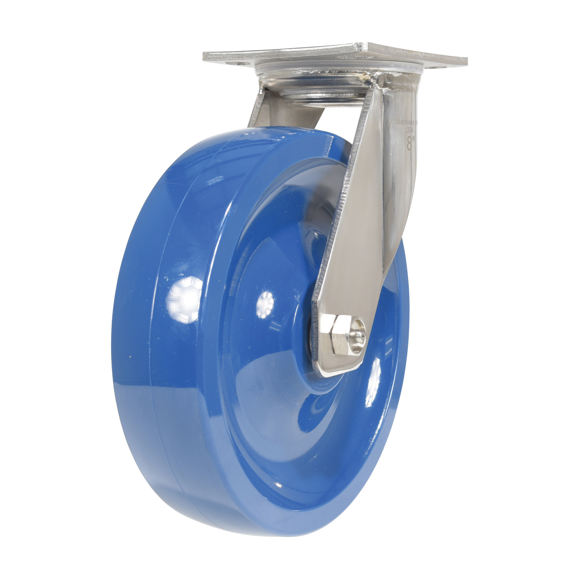Vestil Swivel Caster - 8in., Solid Polyurethane Wheel, Stainless Steel Ball Bearings, Model# CST-F-SS-8X2SP-S